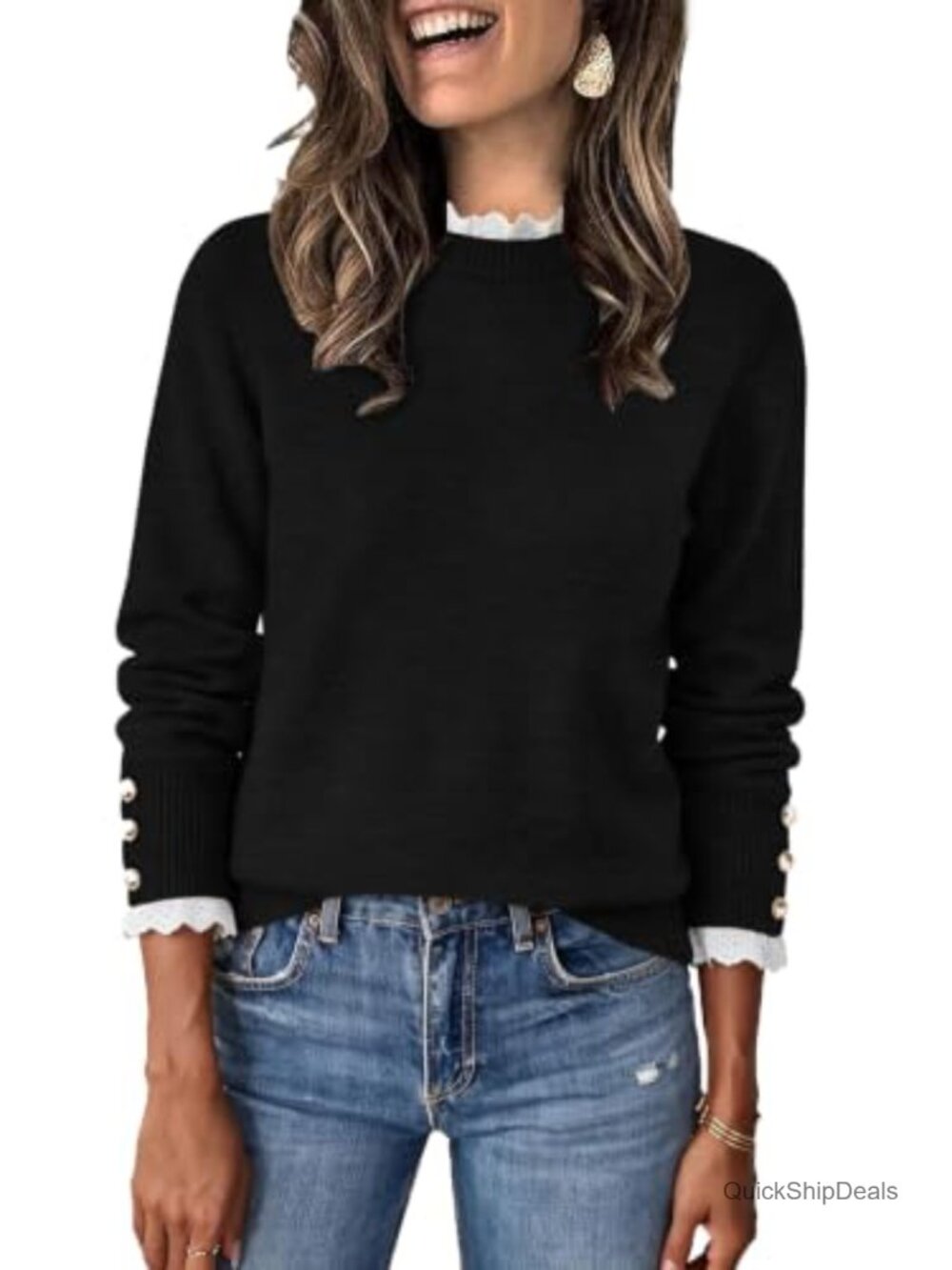 Womens Ruffle Lace Peplum Mock Neck Long Sleeve Pullover Sweater